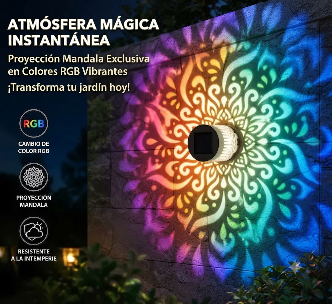 👉🏻Lampara Mandala🏵️ Solar de Pared con Proyección 7 Colores🔥👉🏻