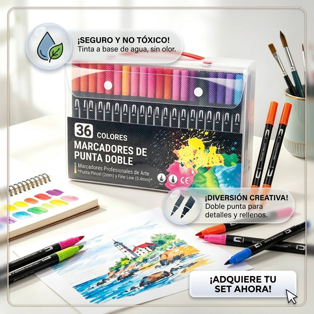 🎨Marcadores Doble Punta Pincel🧑🏻🎨Dale color a tus ideas 💡