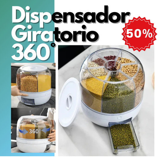 Dispensador de granos premium giratorio de 360° con 6 rejillas: con bandeja
