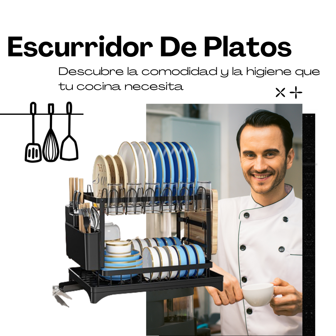 OFERTA ESPECIAL  | Escurridor Platos Secaplatos Acero Inoxidable Cocina 2 Pisos Negro