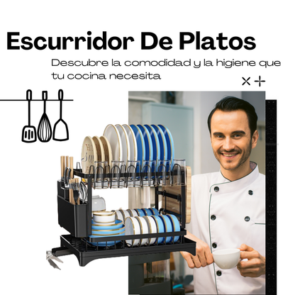 OFERTA ESPECIAL  | Escurridor Platos Secaplatos Acero Inoxidable Cocina 2 Pisos Negro