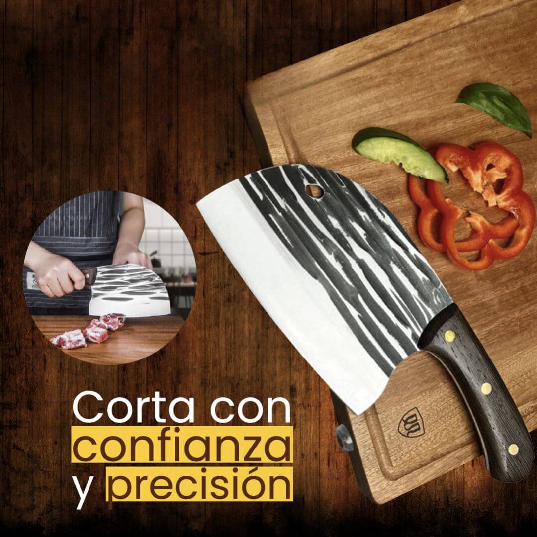 Filo del cuchillo hachuela cortando carne