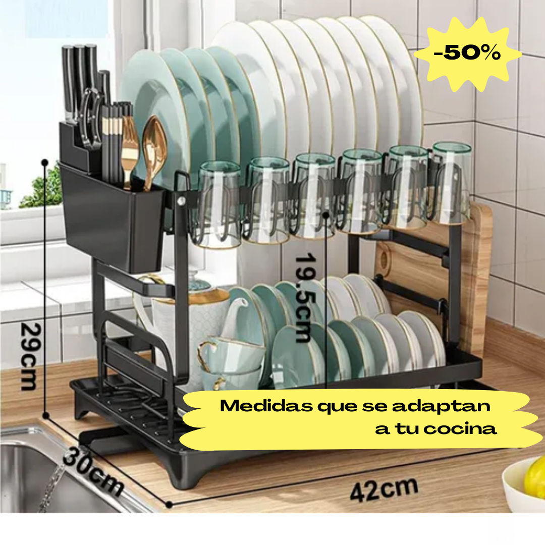 OFERTA ESPECIAL  | Escurridor Platos Secaplatos Acero Inoxidable Cocina 2 Pisos Negro