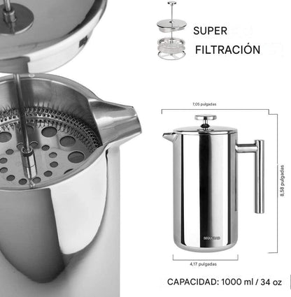 ☕Prensa Francesa de 1 Litro en Acero Inoxidable — El café colombiano que mereces, listo en 4 minutos☕