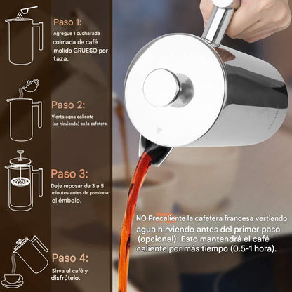 ☕Prensa Francesa de 1 Litro en Acero Inoxidable — El café colombiano que mereces, listo en 4 minutos☕