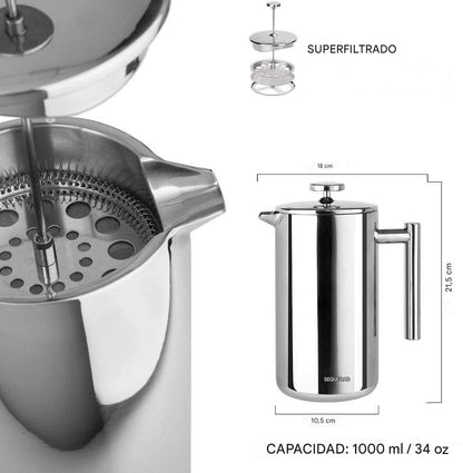 ❤️PRENSA CAFETERA FRANCESA (600ML) EN ACERO DOMINA EL ARTE DEL CAFE☕