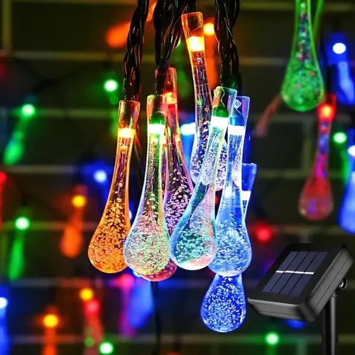 Magia🌟 Solar para tu Jardín: Guirnalda de Cristales 💦 en forma de Gotas😉 10Mts_100Led 🤯