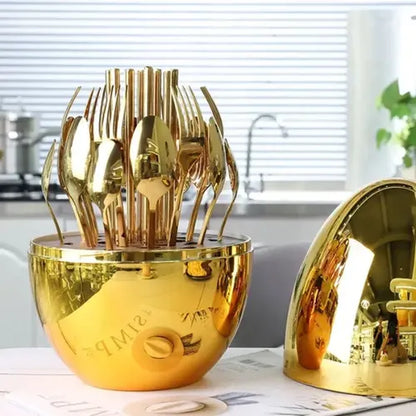 ¡Exclusivo y Elegante! Cubiertos Acero Inoxidable  Oro Huevo; 24 pzs 🍴🧑🏻‍🍳