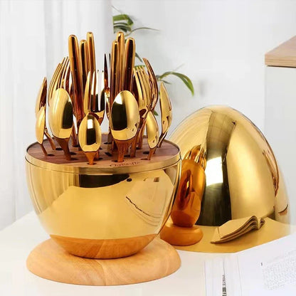 ¡Exclusivo y Elegante! Cubiertos Acero Inoxidable  Oro Huevo; 24 pzs 🍴🧑🏻‍🍳
