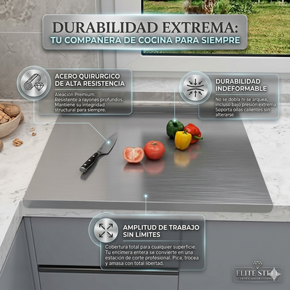 COMBO TABLA EN ACERO INOXIDABLE 30×40 CM 👉🧑🏻‍🍳 + REGALO AFILADOR DE CUCHILLOS INOXIDABLE🔥