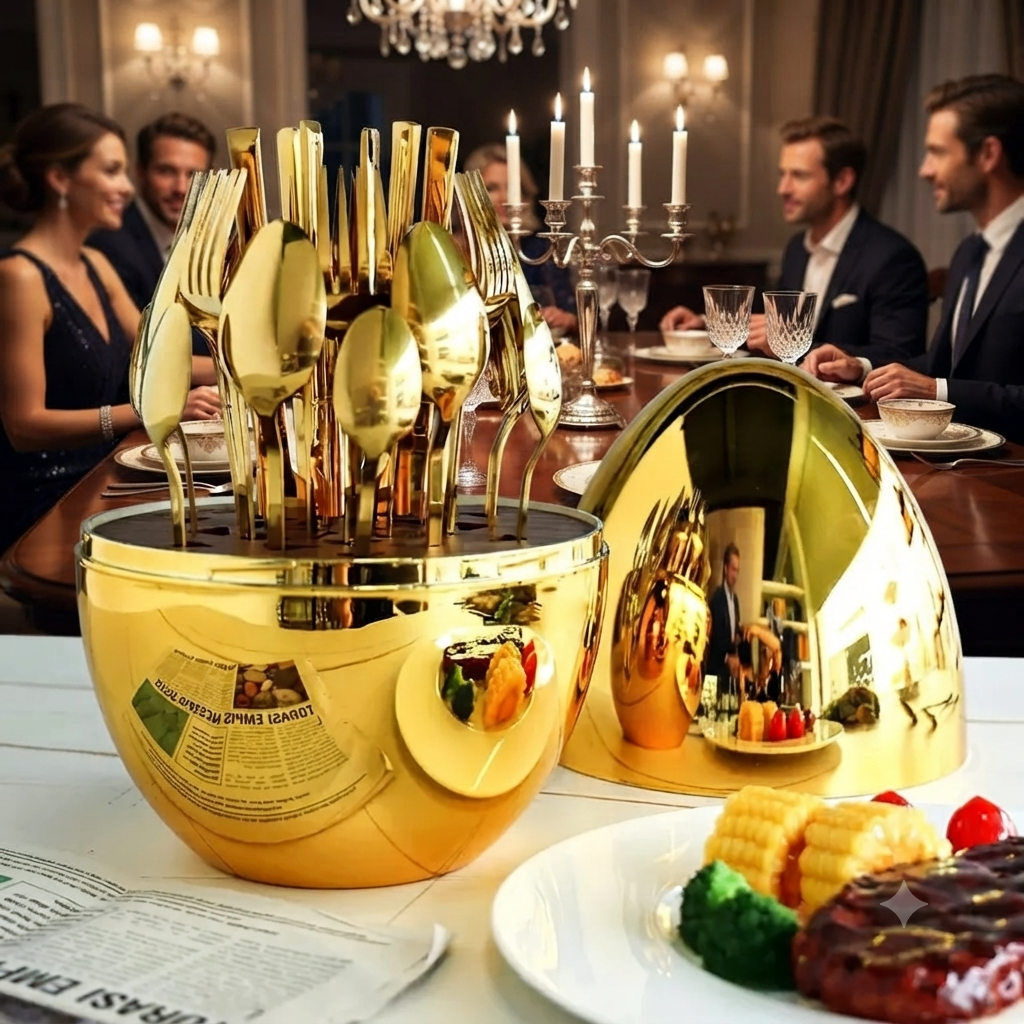 ¡Exclusivo y Elegante! Cubiertos Acero Inoxidable  Oro Huevo; 24 pzs 🍴🧑🏻‍🍳