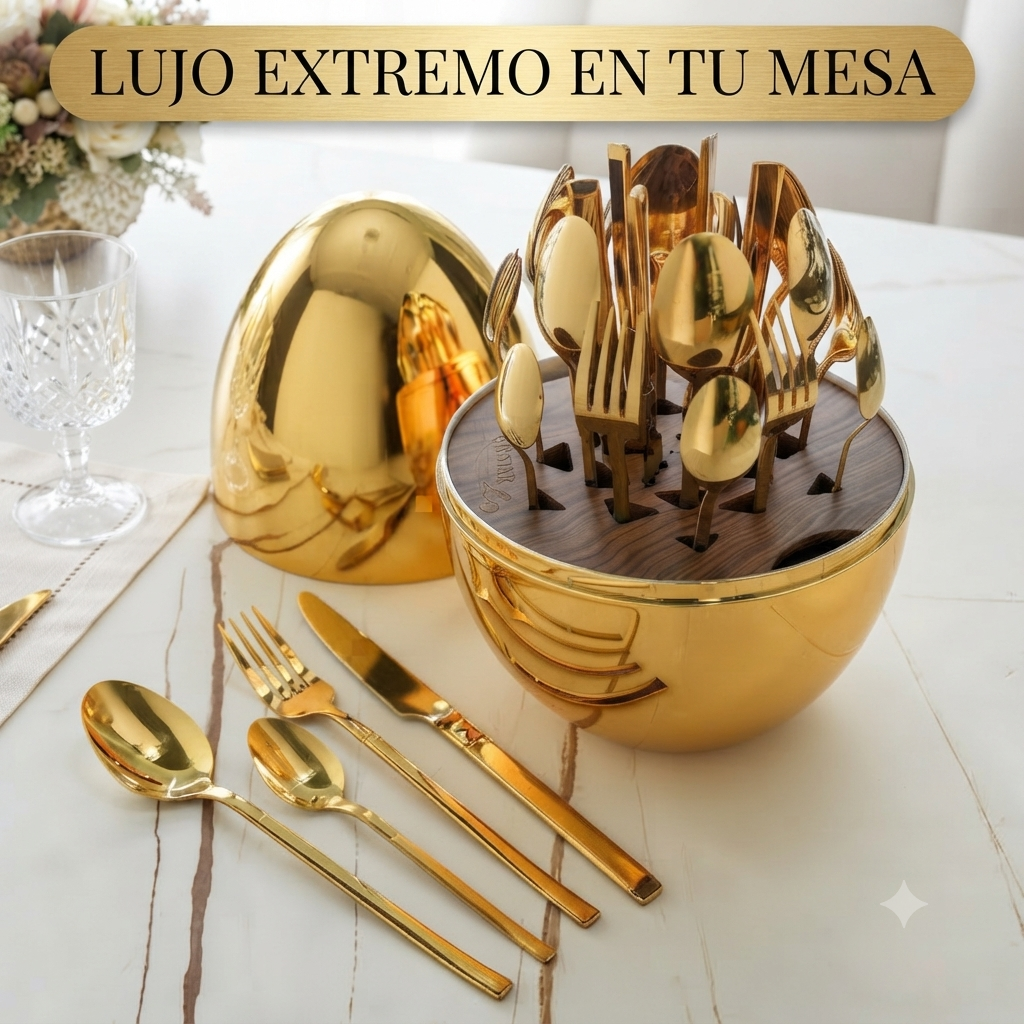 ¡Exclusivo y Elegante! Cubiertos Acero Inoxidable  Oro Huevo; 24 pzs 🍴🧑🏻‍🍳