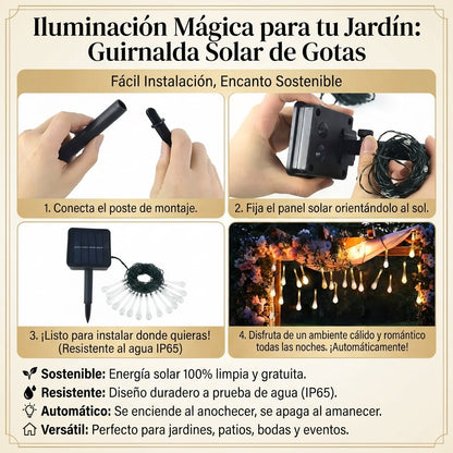 Magia🌟 Solar para tu Jardín: Guirnalda de Cristales 💦 en forma de Gotas😉 10Mts_100Led 🤯