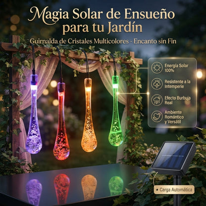 Magia🌟 Solar para tu Jardín: Guirnalda de Cristales 💦 en forma de Gotas😉 10Mts_100Led 🤯