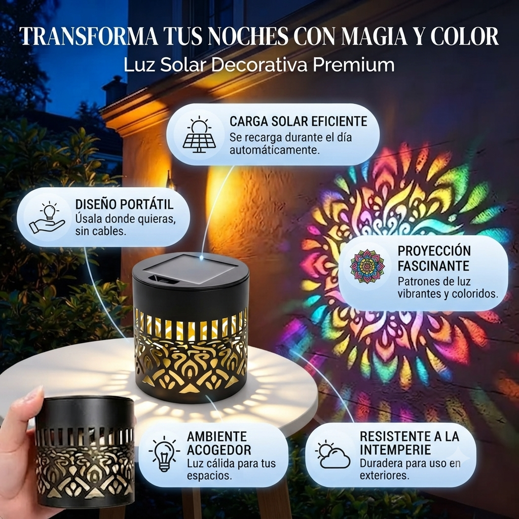 👉🏻Lampara Mandala🏵️ Solar de Pared con Proyección 7 Colores🔥👉🏻