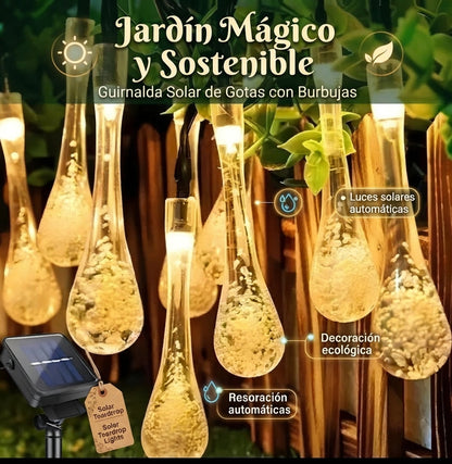 Magia🌟 Solar para tu Jardín: Guirnalda de Cristales 💦 en forma de Gotas😉 10Mts_100Led 🤯