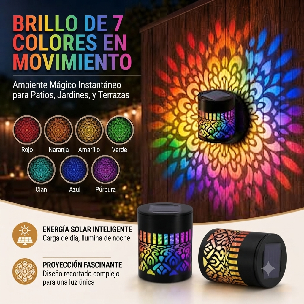 👉🏻Lampara Mandala🏵️ Solar de Pared con Proyección 7 Colores🔥👉🏻