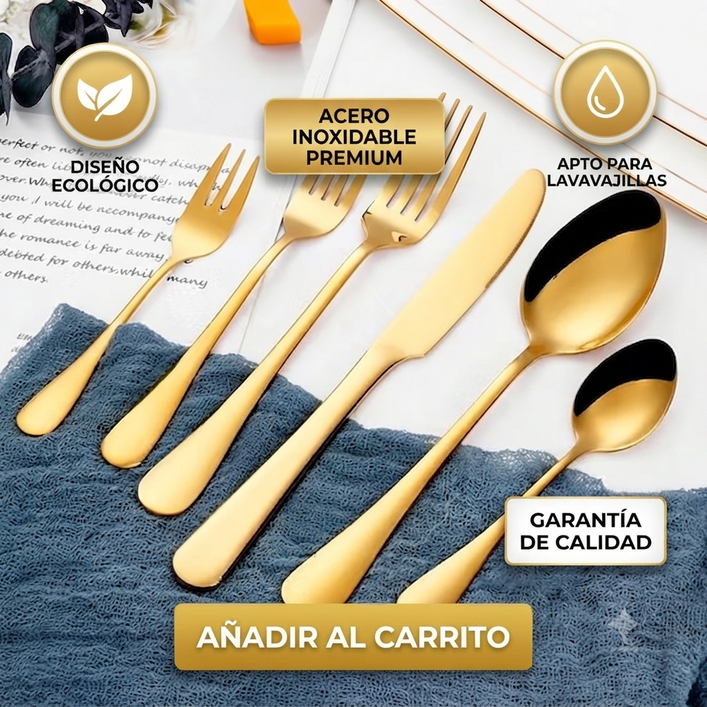 ¡Exclusivo y Elegante! Cubiertos Acero Inoxidable  Oro Huevo; 24 pzs 🍴🧑🏻‍🍳