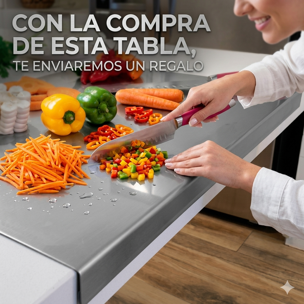 COMBO TABLA EN ACERO INOXIDABLE 30×40 CM 👉🧑🏻‍🍳 + REGALO AFILADOR DE CUCHILLOS INOXIDABLE🔥