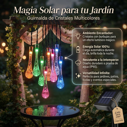 Magia🌟 Solar para tu Jardín: Guirnalda de Cristales 💦 en forma de Gotas😉 10Mts_100Led 🤯
