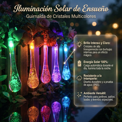 Magia🌟 Solar para tu Jardín: Guirnalda de Cristales 💦 en forma de Gotas😉 10Mts_100Led 🤯