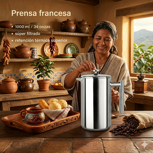 ☕Prensa Francesa de 1 Litro en Acero Inoxidable — El café colombiano que mereces, listo en 4 minutos☕