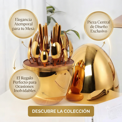 ¡Exclusivo y Elegante! Cubiertos Acero Inoxidable  Oro Huevo; 24 pzs 🍴🧑🏻‍🍳