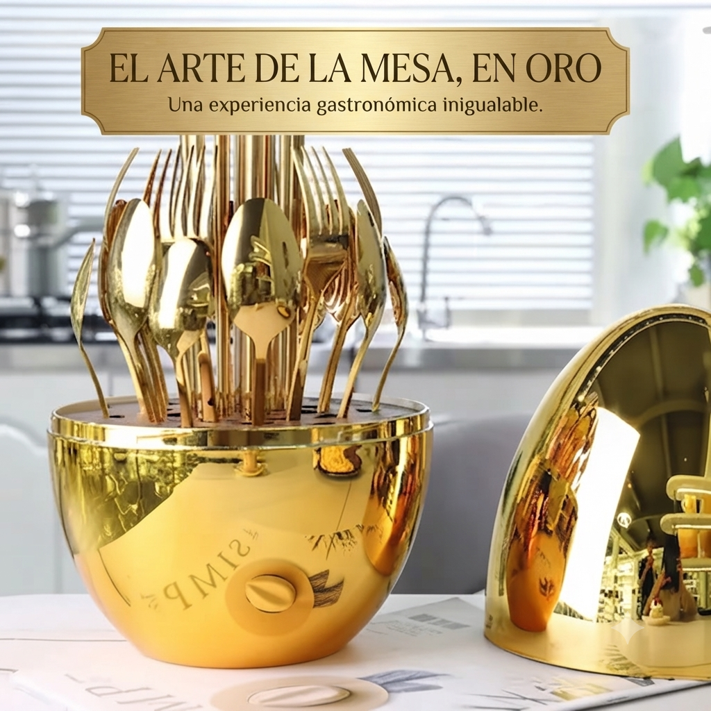 ¡Exclusivo y Elegante! Cubiertos Acero Inoxidable  Oro Huevo; 24 pzs 🍴🧑🏻‍🍳