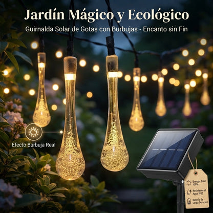 Magia🌟 Solar para tu Jardín: Guirnalda de Cristales 💦 en forma de Gotas😉 10Mts_100Led 🤯
