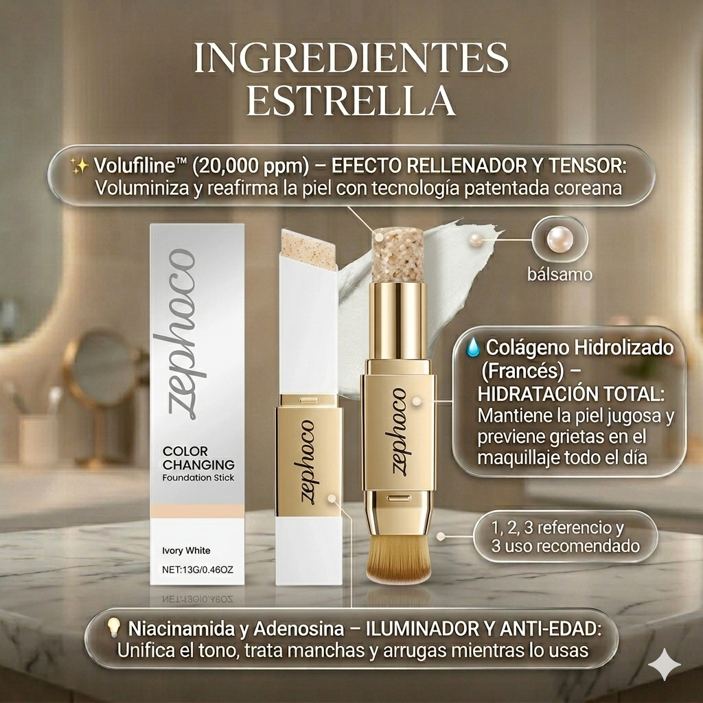 Zephoco™ Base Coreana Inteligente 2 en 1: La Base que se Adapta a Tu Tono Sola – Sin Equivocarte de Color ✨👉🏻