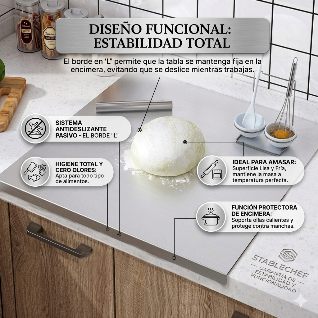 COMBO TABLA EN ACERO INOXIDABLE 30×40 CM 👉🧑🏻‍🍳 + REGALO AFILADOR DE CUCHILLOS INOXIDABLE🔥