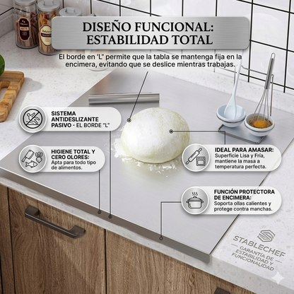 COMBO TABLA EN ACERO INOXIDABLE 30×40 CM 👉🧑🏻‍🍳 + REGALO AFILADOR DE CUCHILLOS INOXIDABLE🔥