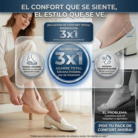 ¡3x1 Imbatible! Estilo y Seguridad con Medias de Seda Antideslizantes y con Soporte.