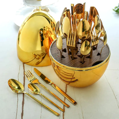 ¡Exclusivo y Elegante! Cubiertos Acero Inoxidable  Oro Huevo; 24 pzs 🍴🧑🏻‍🍳