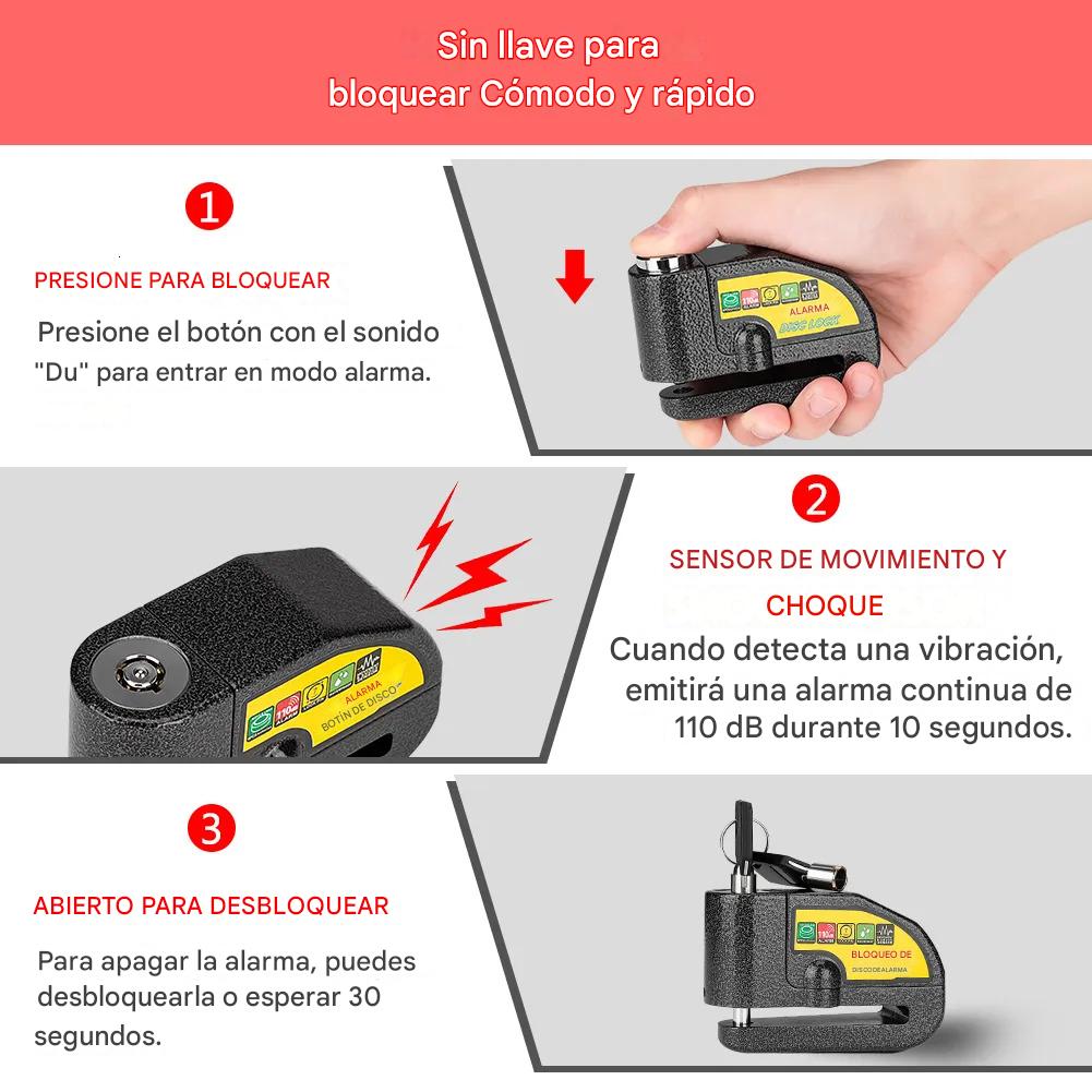 🚴‍♂️POWERMOTOR CANDADO CON ALARMA 120DB PARA DISCO DE MOTO SCUTER O BICICLETA🏍️❤️