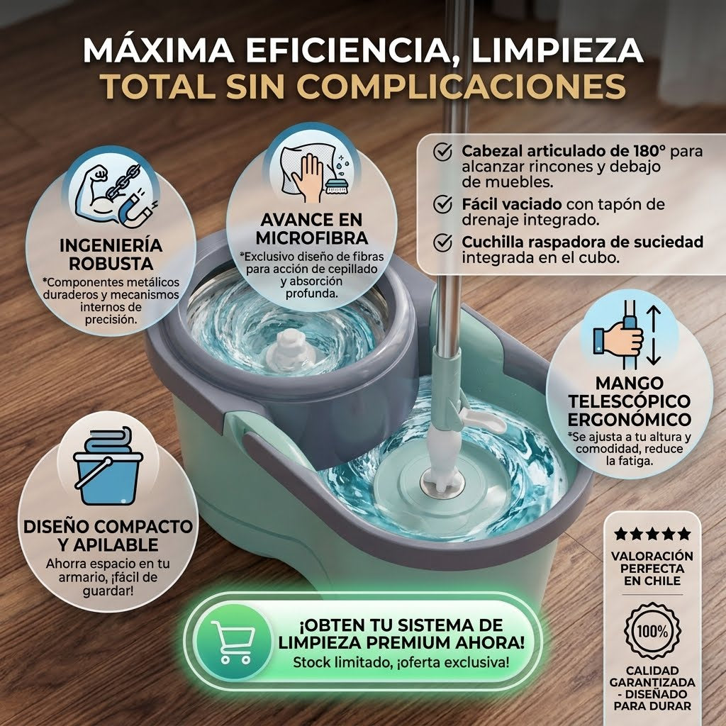 🫧Mopa Trapeador 👉🏻Giratorio 360 De 2 Mopas🤯🧹Fácil sin Esfuerzo