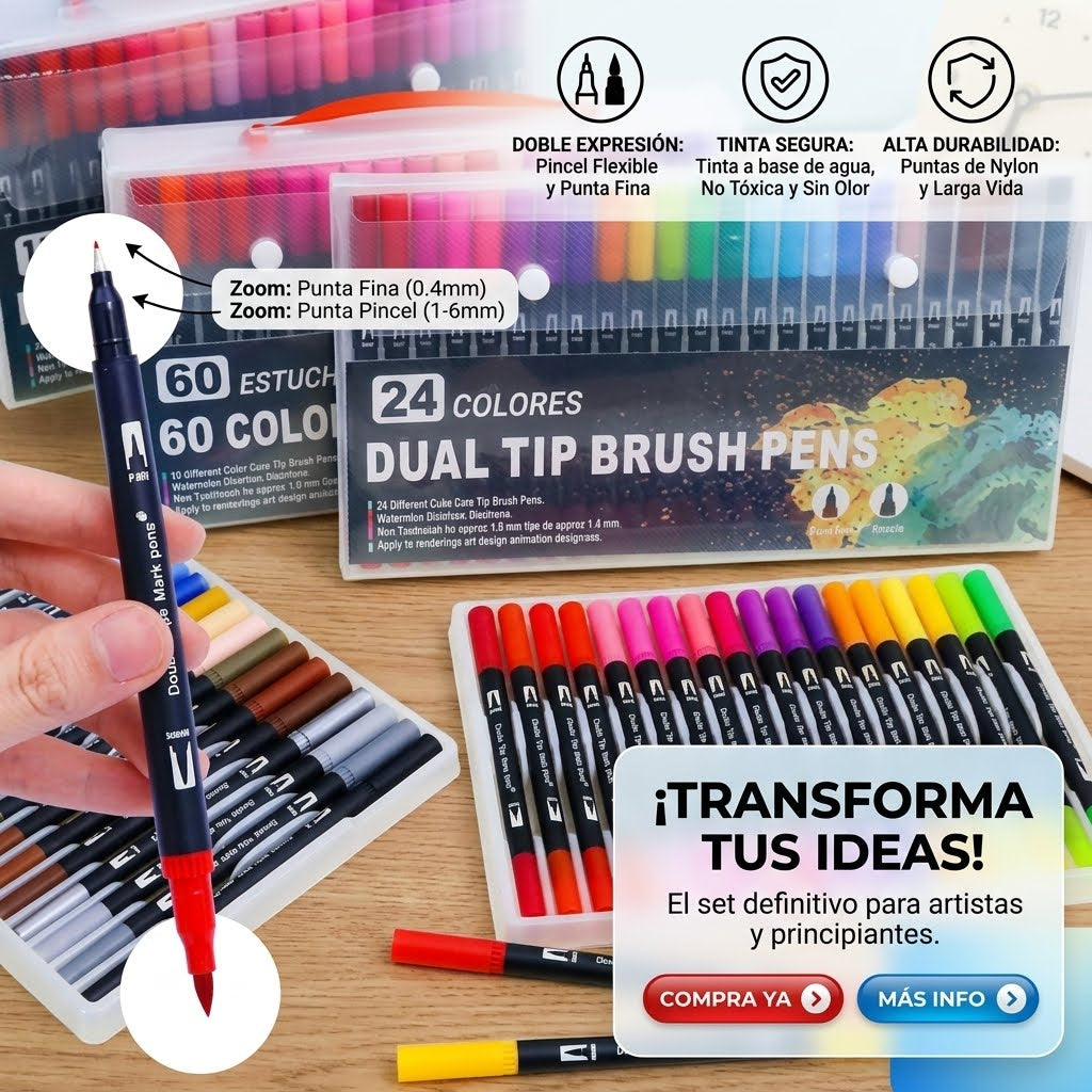 🎨Marcadores Doble Punta Pincel🧑🏻‍🎨Dale color a tus ideas 💡
